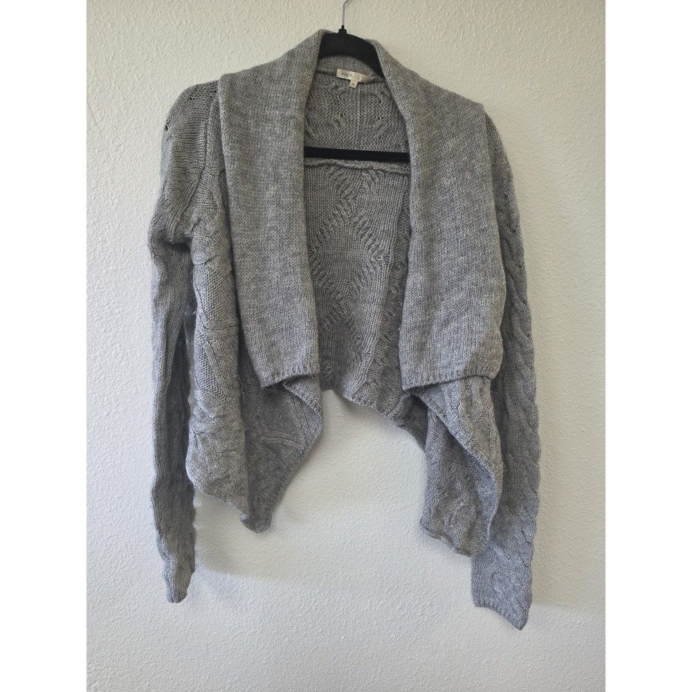 Vince Crop Cardigan Women M Grey Cable Knit Wool Alpaca Collared Sweater Wrap